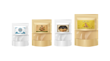 Brown standing pouch and white standing pouch for packaging